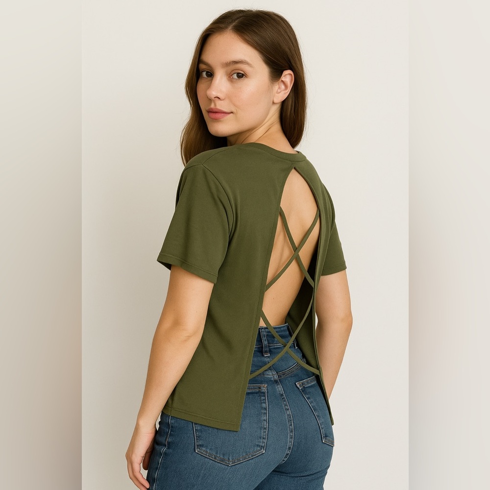 Boohoo Green Open-Back Strappy Detail Top | Size 10 | NEW